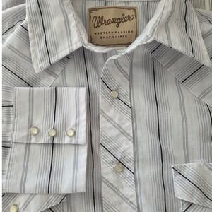 Wrangler Western Fashion White Silver Metallic Stripe Pearl Snap Shirt Mens Sz L
